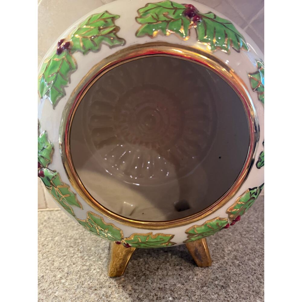 Vintage 70s Large Christmas Diorama Holly Gold Ornament Mold Ceramic Tabletop - Picture 6 of 7